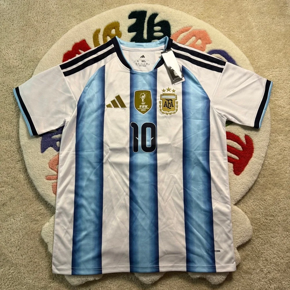 Adidas Argentina Messi 10 World Cup 2022 Champions Jersey Blue White XL New